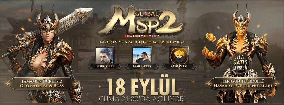 MSP2 Global 1-120 Global Server – Azad Baykanoğlu Güvencesi, Rascal AntiCheat + itemci.com Legal, +9 Kadim Efsunlu Başlangıçlı Metin2 PvP Server sunucu görseli