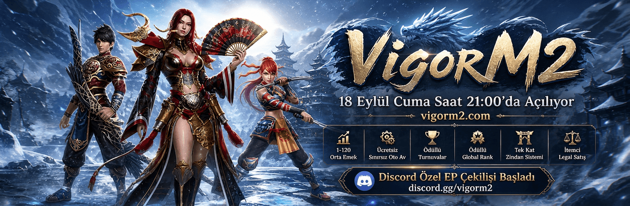 VigorM2 Official 1-120 Orta Emek – Tek Kat 24 Zindan + 30+ Sistem, TL ve EP Ödüllü Turnuvalar + Global Sıralama, Youtuber ve Lonca Desteği YOK, Sage Master Skillli Metin2 PvP Server sunucu görseli