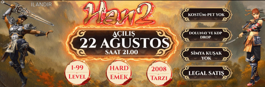 Han2 1-99 Level Farm & Hard Emek Server  banner